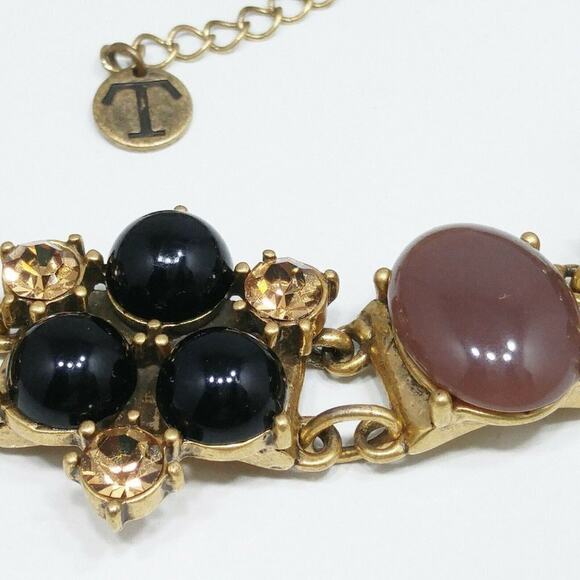 Talbots Rhinestone Necklace Bracelet Earrings Set, Black Brown Cabs, 21"  7 1/2" - Picture 6 of 7